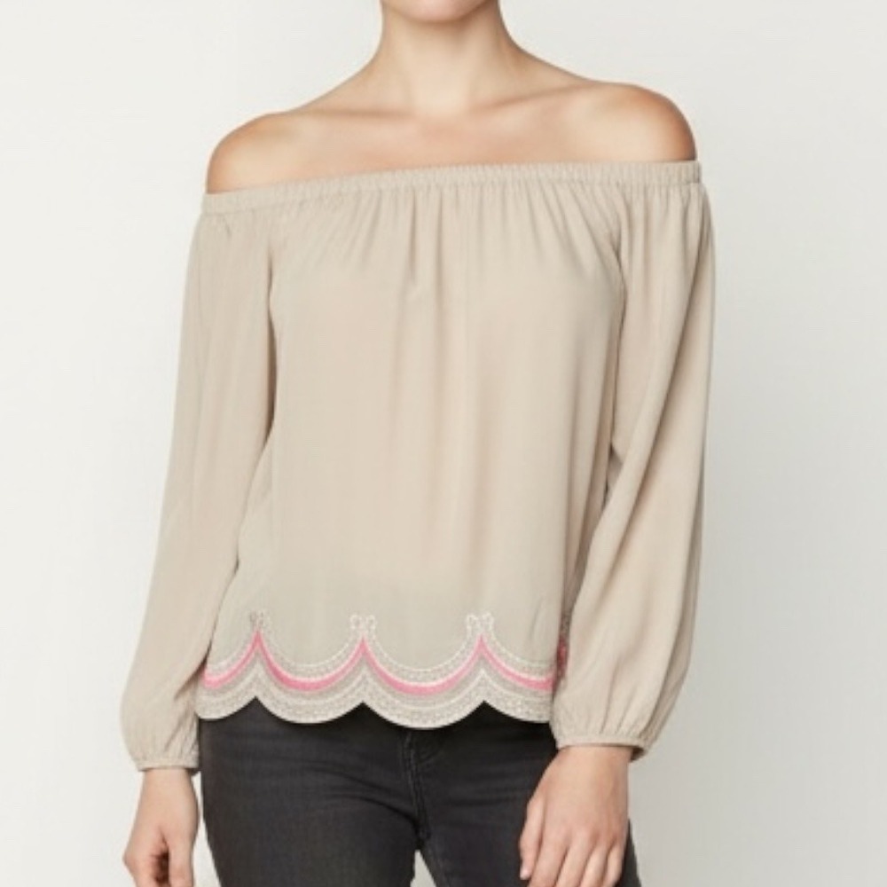 Lilly Pulitzer | Adrina Silk Blend Off Shoulder Scalloped Boho Peasant Blouse M